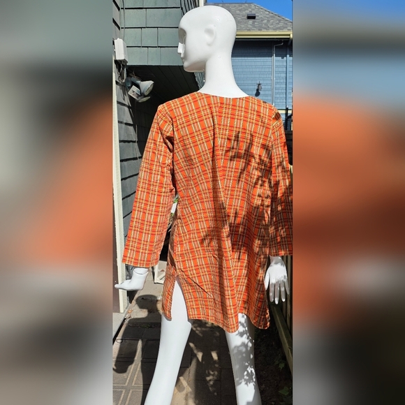 Vintage Handmade Orange Plaid Tunic/Top Lg - Picture 3 of 9